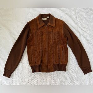 Vtg Silton California Leather Knit Jacket Mens L Brown Suede Zip Textured Panel